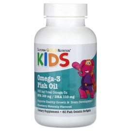 California Gold Nutrition Kid’s Omega-3 Fish Oil 60 капсул, Полуниця