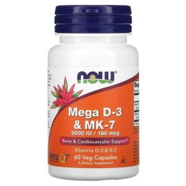 NOW Mega D-3 & MK-7 180 mcg (5,000 IU) 60 рослинних капсул