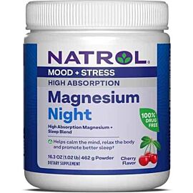 Natrol Magnesium Night Powder Cherry, Магний, Калий, Глицин, Гамк, мелисса, мелатонин для сна, 462 г. До 10/25