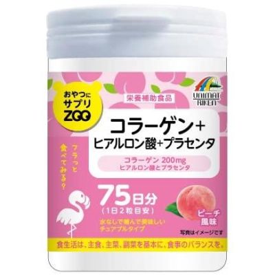 Unimat Riken Zoo коллаген, плацента, гиалуроновая к-та жевательные табл. вкус персик 150 шт на 75 дн. До 07/2027