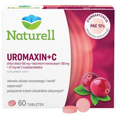 Naturell Uromaxin + C, экстракты клюквы и крапивы + витамин С, 60 таблеток на 20 дней приема. До 10/2026