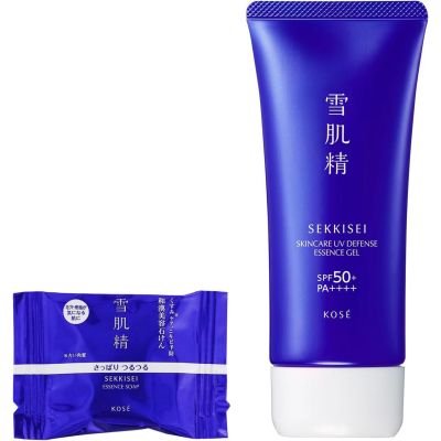 Kose Sekkisei Skincare UV Defence Essence Gel солнцезащитный увлажняющий гель SPF50+/PA++++ 90 г + мыло набор