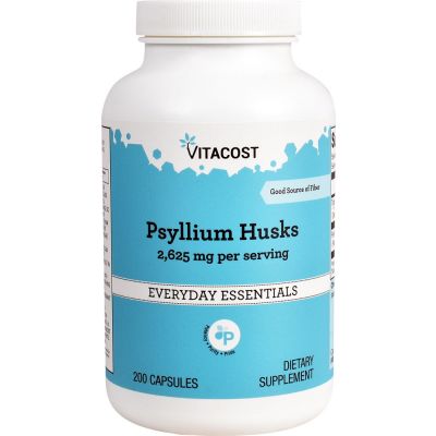 Vitacost Psyllium Husks клетчатка растворимая, пребиотик, слабительное, 200 капсул на 40 дней приема. До 09/27