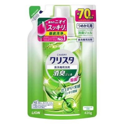LION Charmy Crystal Гель для мытья посуды, для посудомоечных машин, мятно-цитрусовый аромат, пополнение 420 г