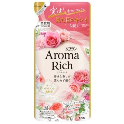 LION Soflan Aroma Rich Diana Парфюмированный кондиционер для белья, аромат розы, пополнение 380 мл