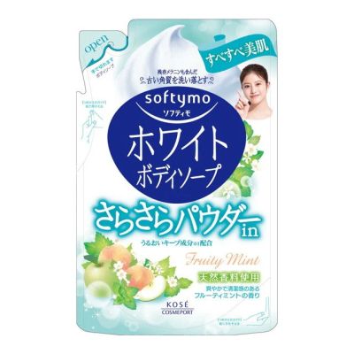 KOSE Softymo White Body Soap Жидкое мыло для тела с пудрой, аромат фруктовая мята, пополнение 420 мл