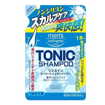 KOSE Mens Softymo Rinse-in Super Tonic Shampoo Мужской шампунь с ментолом, пополнение 400 мл