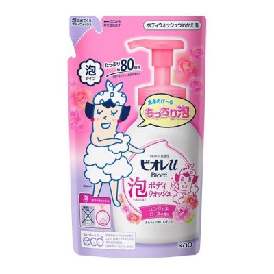 Kao Biore U Foaming Body Wash Angel Rose Гель-пенка для душа для детей и взрослых, пополнение 480 мл