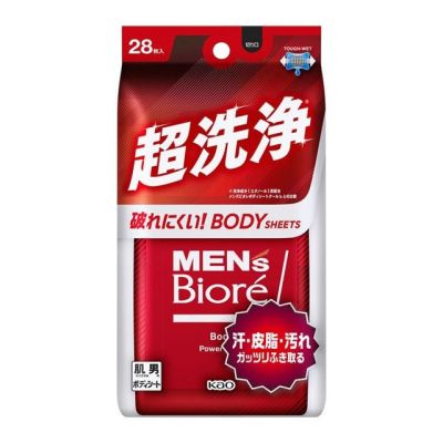 Kao Mens Biore Body Sheet Super Cleansing Мужские влажные салфетки для тела, цитрусовый аромат, 28 шт