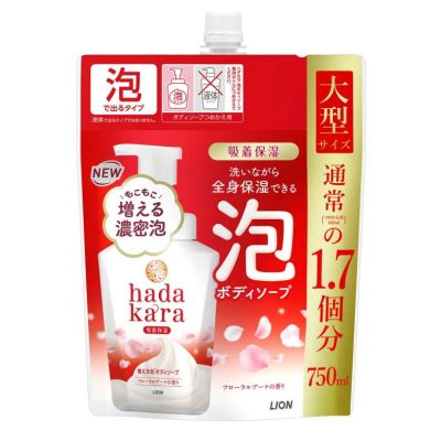 LION Hadakara Foam Увлажняющее пенное мыло для тела, цветочный букет, пополнение 750 мл