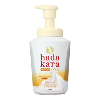 LION Hadakara Foam Пенное мыло для тела с натуральными маслами, аромат розы, 530 мл