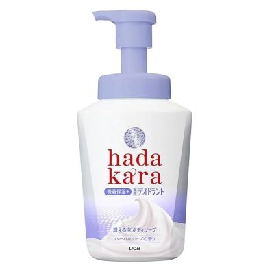 LION Hadakara Foam Deodorant Дезодорирующее пенное мыло для тела, подавляет запахи, аромат травяного мыла, 550 мл