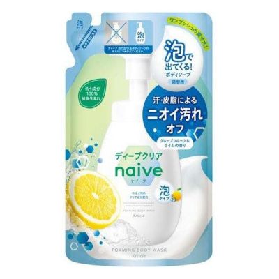 Kracie Naive Foaming Body Soap Пенистое мыло для тела с экстрактом грейпфрута, пополнение 480 мл
