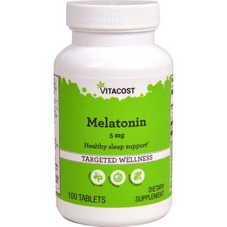 Vitacost Melatonin, мелатонин 5 мг, витамин B6, для быстрого засыпания и здорового сна, 100 табл. До 08/2027