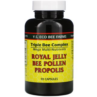 YS Eco Bee Farms Triple Bee Complex Royal Jelly Bee Pollen Propolis маточное молочко, пыльца, прополис 90 ЖК