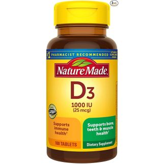 Nature Made Vitamin D3, 1000 IU, витамин D, 25 мкг, 100 таблеток 50 дней. До 03/2027
