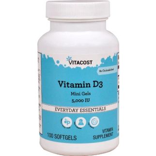 Vitacost Vitamin D3 5000 МЕ (125 мкг), витамин D в миникапсулах с сафлоровым маслом, 100к. на 100д. До 07/2027