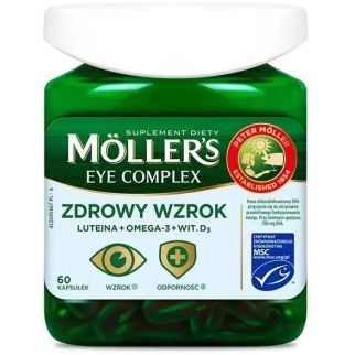 Mollers Eye Complex здоровое зрение Omega-3, лютеин 10 мг, зеаксантин 2 мг, цинк 8 мг, витамин D 25 мкг 60 кап