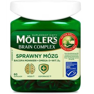 Mollers Brain Complex здоровье мозга Omega-3, экстракт бакопы. витамины, йод 60 капсул