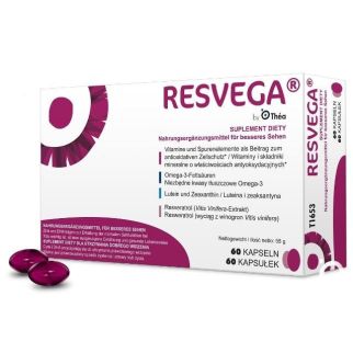 Resvega витамины и добавки для зрения с лютеином, ресвератролом, зеаксантином, Omega-3, 60 капсул