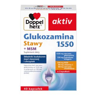 Doppelherz aktiv Glukozamina 1550 Stawy + MSM глюкозамин, коллаген, МСМ, витамины, 40 капсул. До 06/27