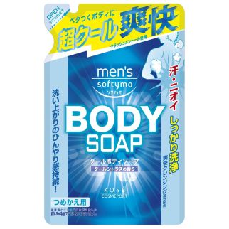 KOSE Mens Softymo Cool Body Soap Мужское жидкое мыло для тела с ментолом, пополнение 400 мл