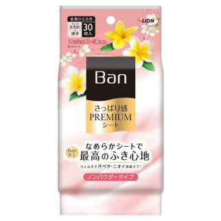 LION Ban Premium Refreshing Sheets Освежающие влажные дезодорирующие салфетки без пудры, цветочный аромат, 30 шт