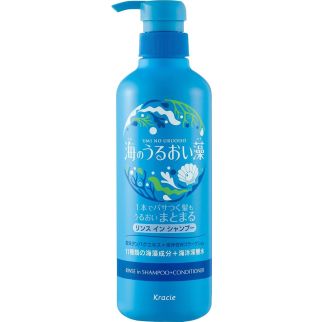 Kracie Umi no Uruoiso Shampoo Шампунь-Ополаскиватель 2в1 с экстактами морских водорослей, для сухих волос аква-цветочный, 490мл