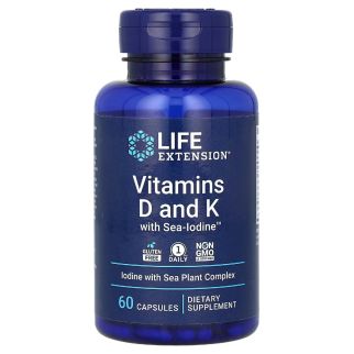 Вітаміни D3 + K (K1, K2 MK-4, MK-7) з йодом Sea-Iodine™, 60 капсул (Life Extension)