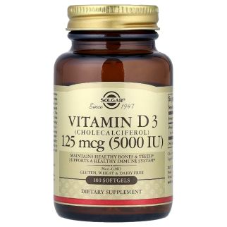 Вітамін D3 125 мкг (5 000 МО), 100 капсул (Solgar)