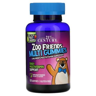 Вітаміни для дітей Zoo Friends Multi Gummies, фруктовий смак, 60 жувальних цукерок(21st Century)